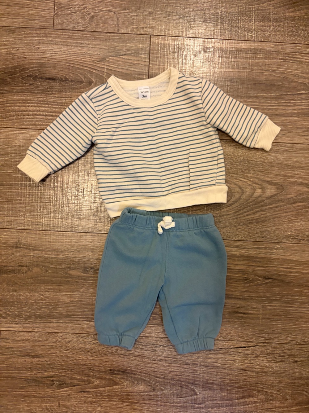 Carter's Cream & Blue Striped Baby Top and blue joggers